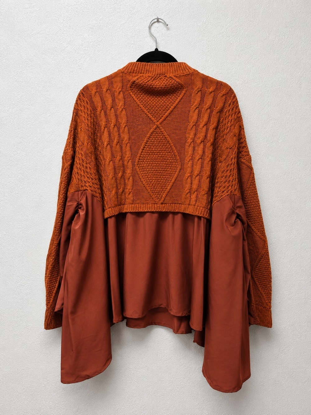 Rust Cable-Knit Draped Sleeve Sweater Poncho - NWOT - Picture 4 of 5